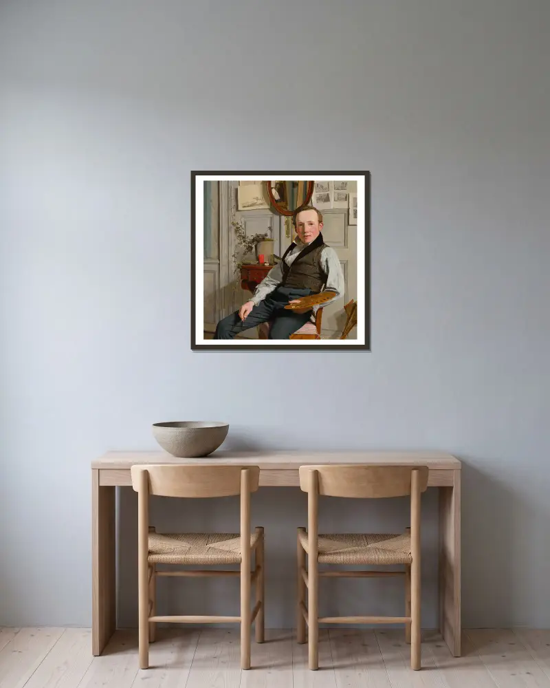 Portrait of Frederik Sødring av Christen Købke inramad på en vägg