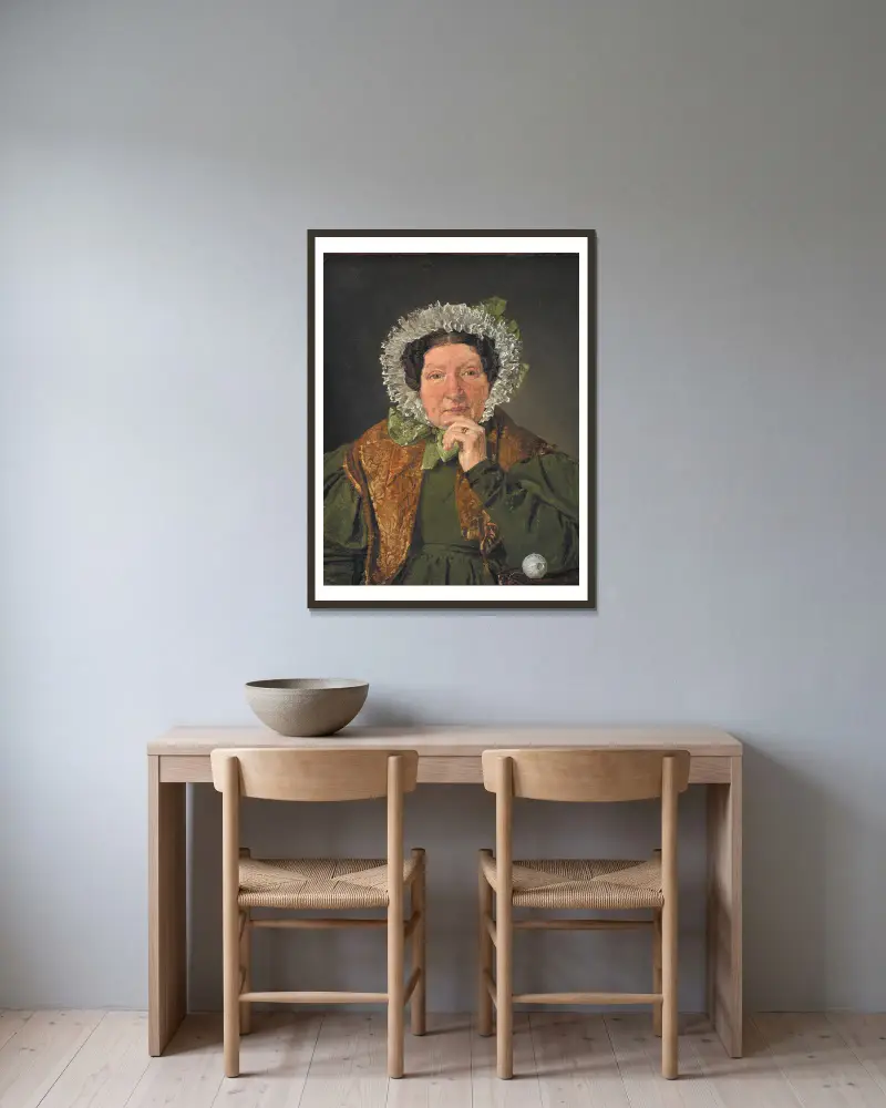 Portrait of the Artist´s Mother, Cecilia Margrethe Købke, née Petersen av Christen Købke inramad på en vägg