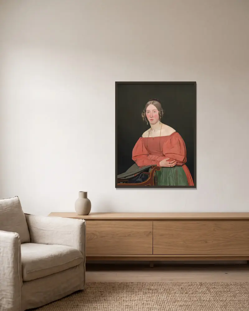Portrait of the Artist´s Sister, Cecilie Margrethe Petersen, née Købke av Christen Købke inramad på en vägg
