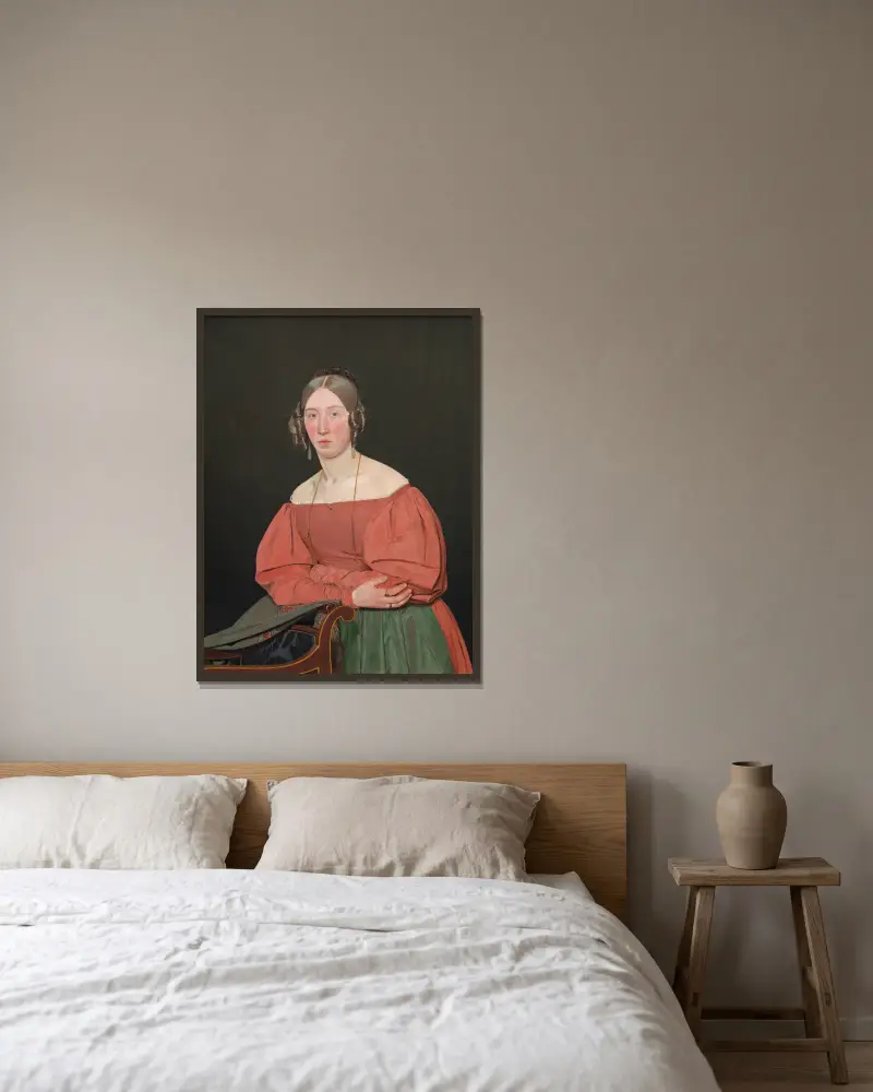 Portrait of the Artist´s Sister, Cecilie Margrethe Petersen, née Købke av Christen Købke inramad på en vägg