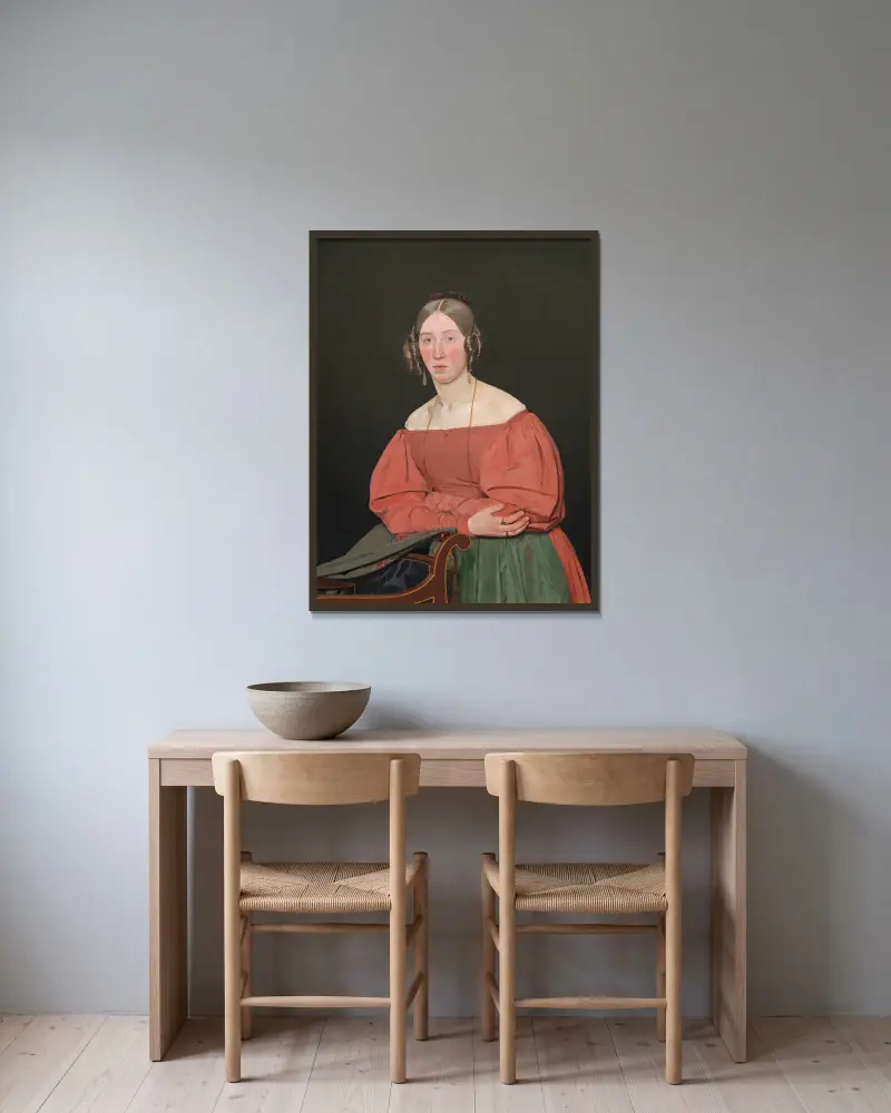 Portrait of the Artist´s Sister, Cecilie Margrethe Petersen, née Købke av Christen Købke inramad på en vägg