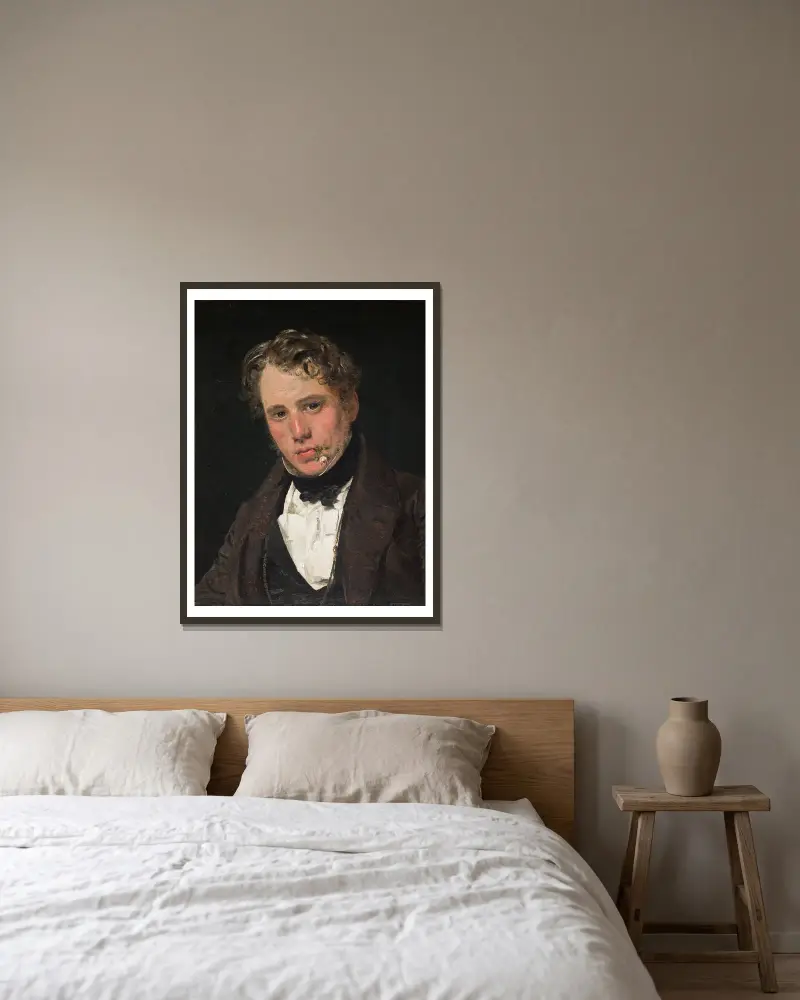 Portrait of the Painter Wilhelm Marstrand av Christen Købke inramad på en vägg