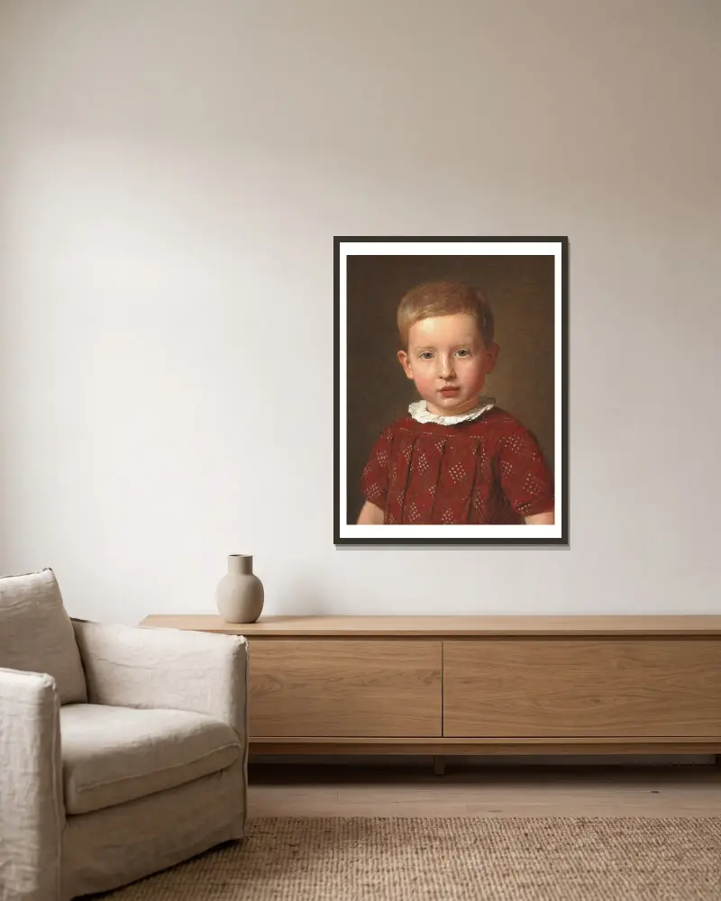 Schulleiter J. Krohn als Kind von Christen Købke gerahmt an einer Wand