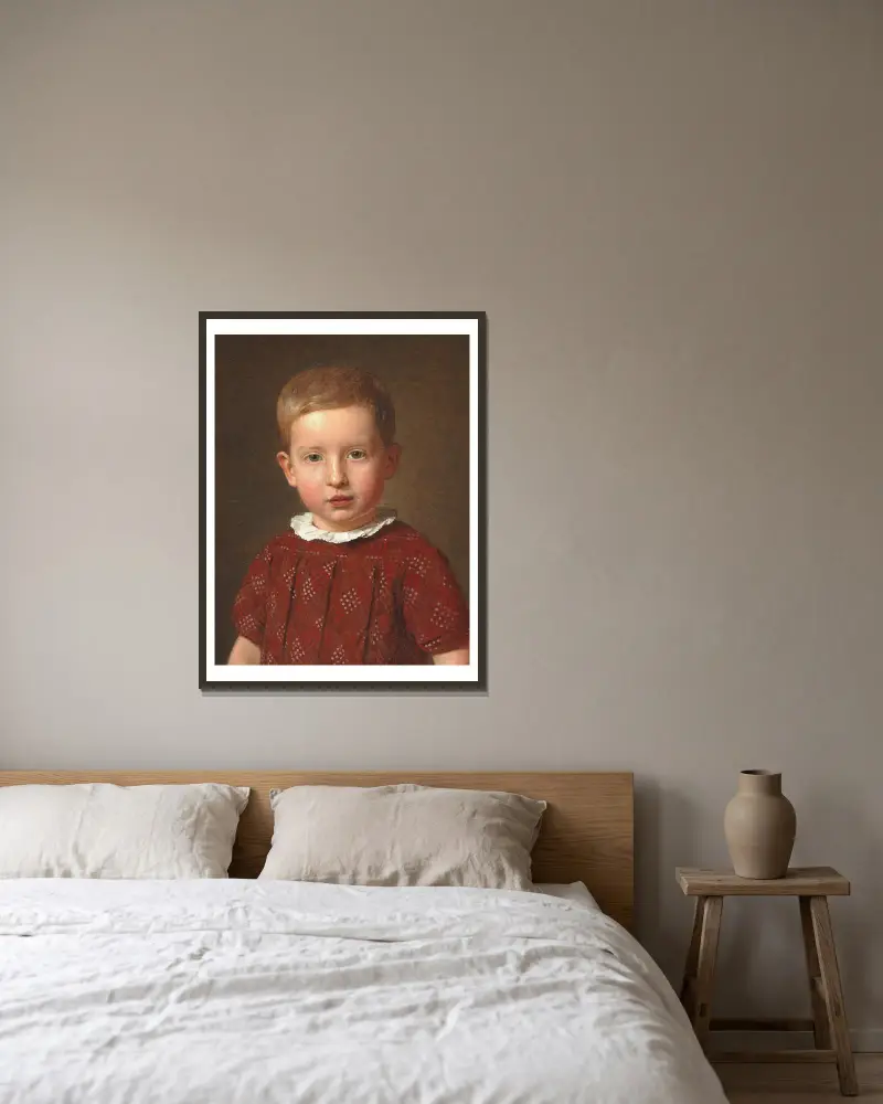 Schulleiter J. Krohn als Kind von Christen Købke gerahmt an einer Wand