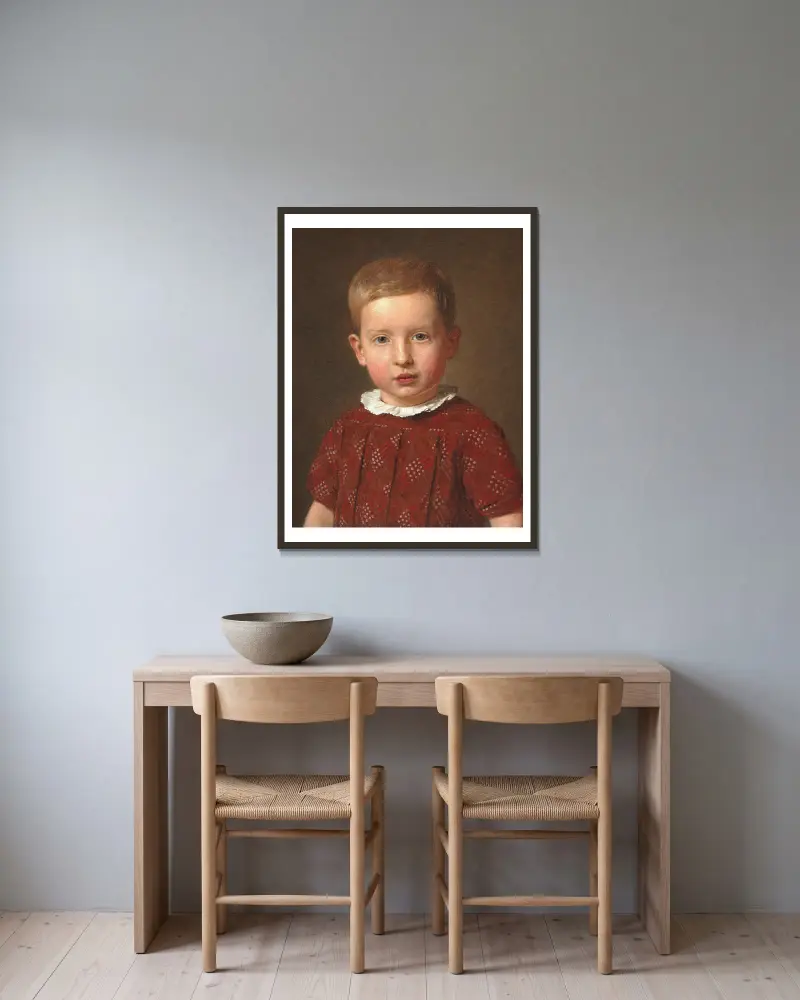 Schulleiter J. Krohn als Kind von Christen Købke gerahmt an einer Wand