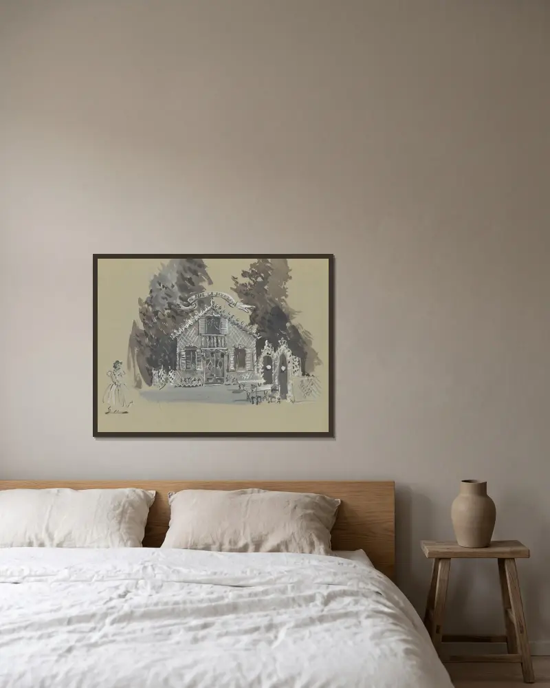 Auberge du Père La Jeunesse – maquette de décor av Christian Bérard inramad på en vägg