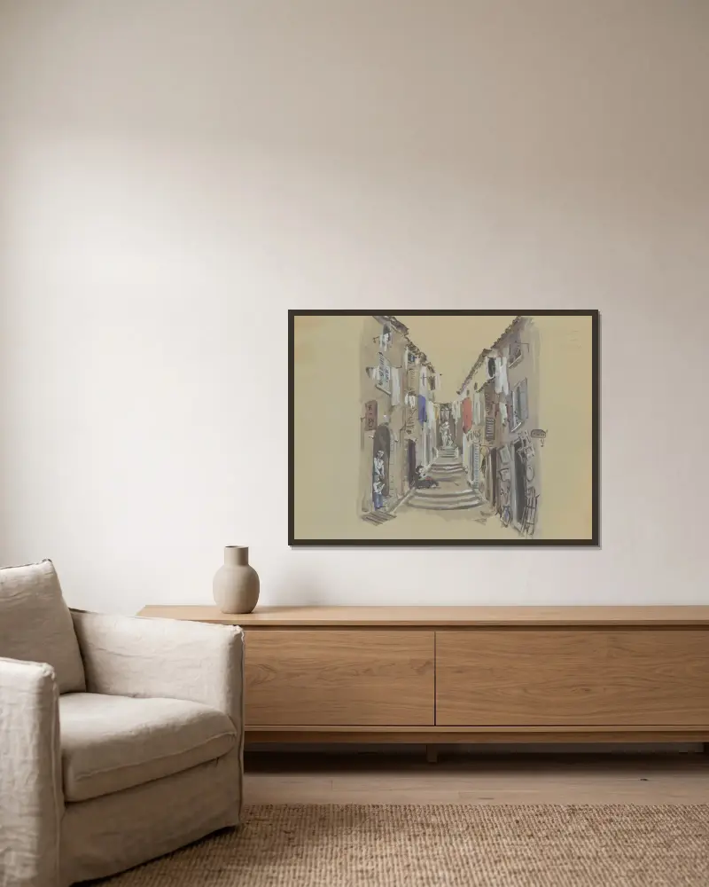 Die Gasse von Christian Bérard gerahmt an einer Wand