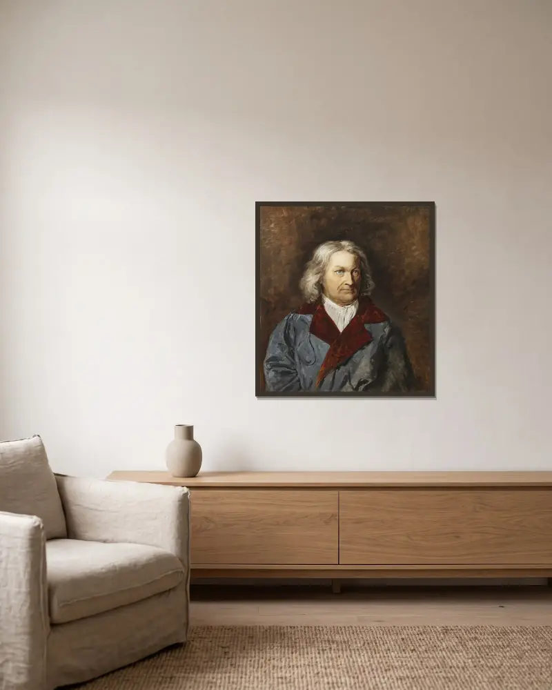 Bertel Thorvaldsen av Johan Christian Dahl inramad på en vägg