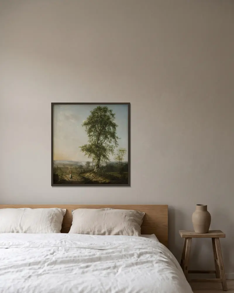 Landskap med ett stort träd av Johan Christian Dahl inramad på en vägg