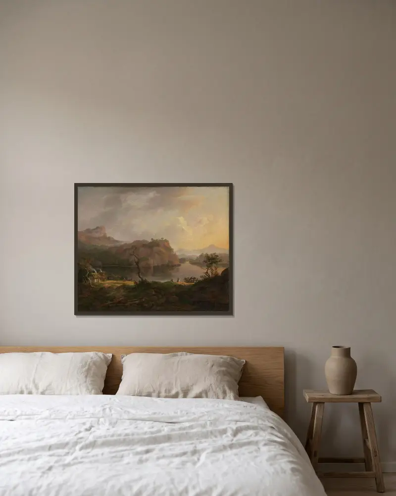 Nordiskt landskap med ett dött träd av Johan Christian Dahl inramad på en vägg