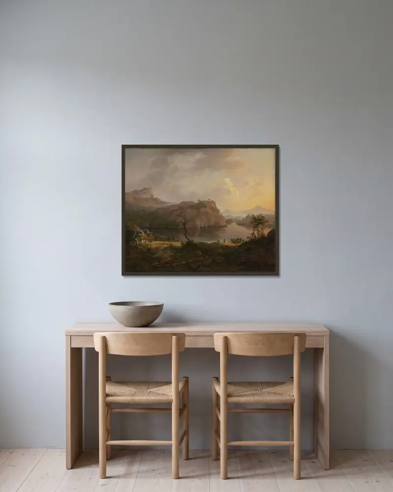 Nordiskt landskap med ett dött träd av Johan Christian Dahl inramad på en vägg