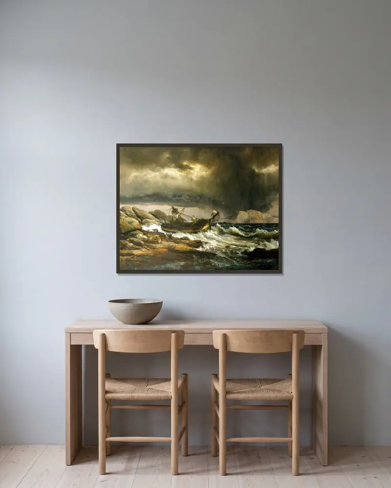 Shipwrech av Johan Christian Dahl inramad på en vägg