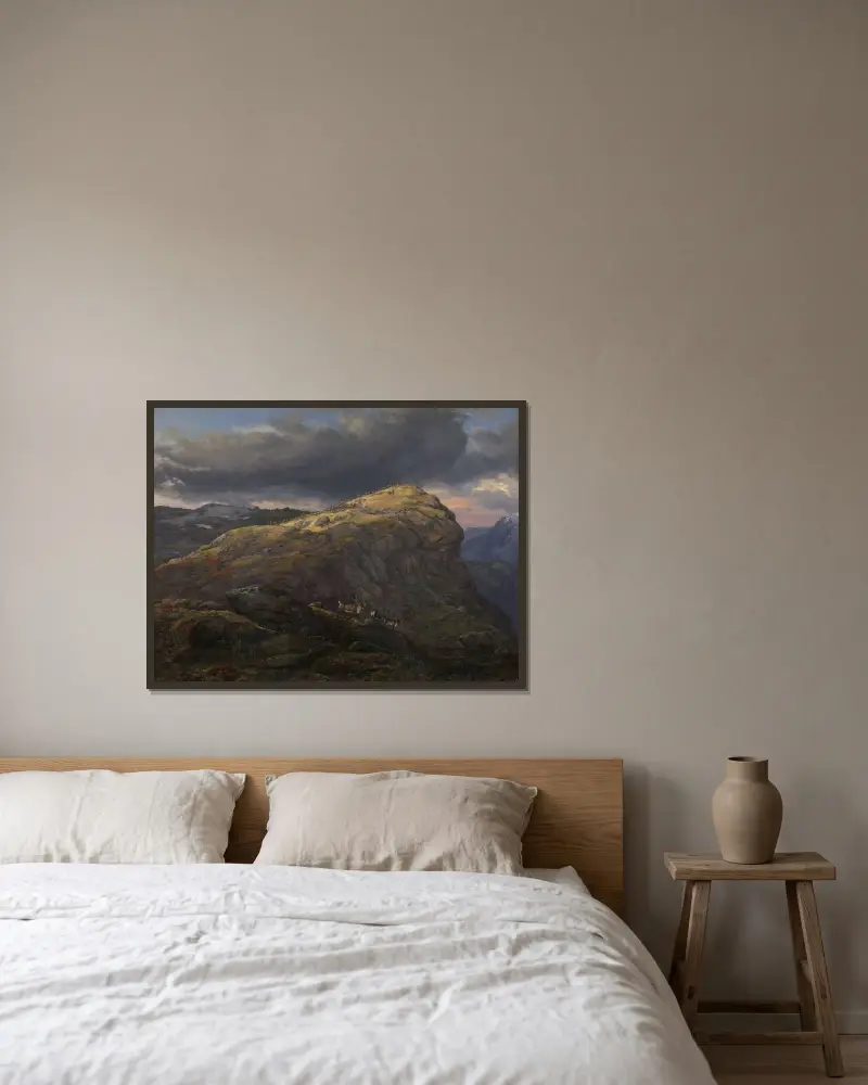 Stugunøset at Filefjell av Johan Christian Dahl inramad på en vägg