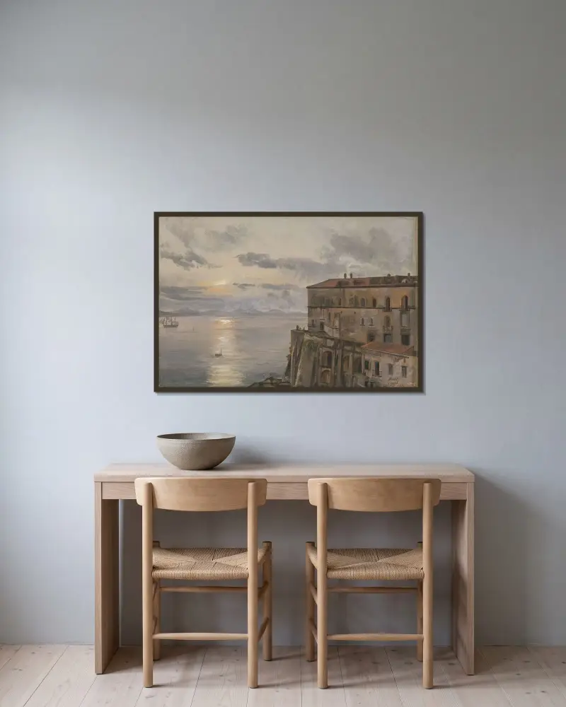 Kasernen vid Pizzofalcone, Neapel av Johan Christian Dahl inramad på en vägg