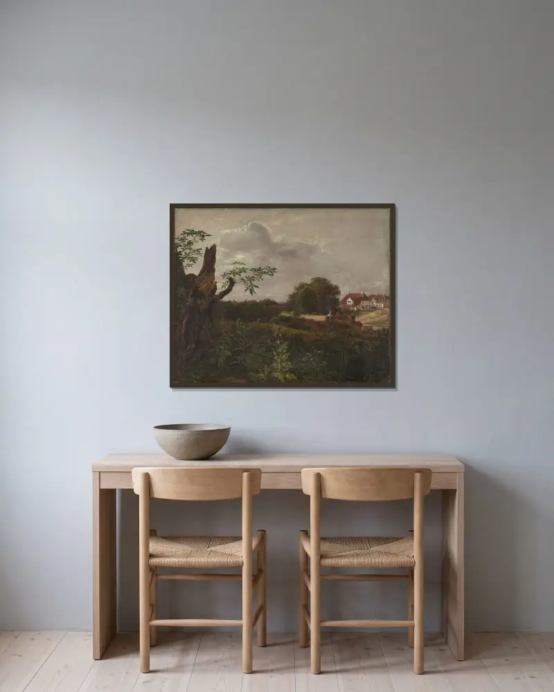 Det stora värdshuset i Fredensborg av Johan Christian Dahl inramad på en vägg