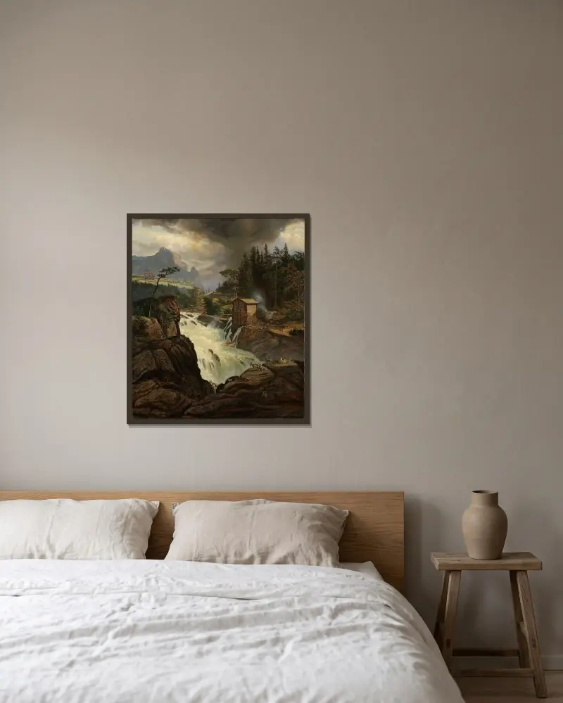 Labrofossens övre fall av Johan Christian Dahl inramad på en vägg