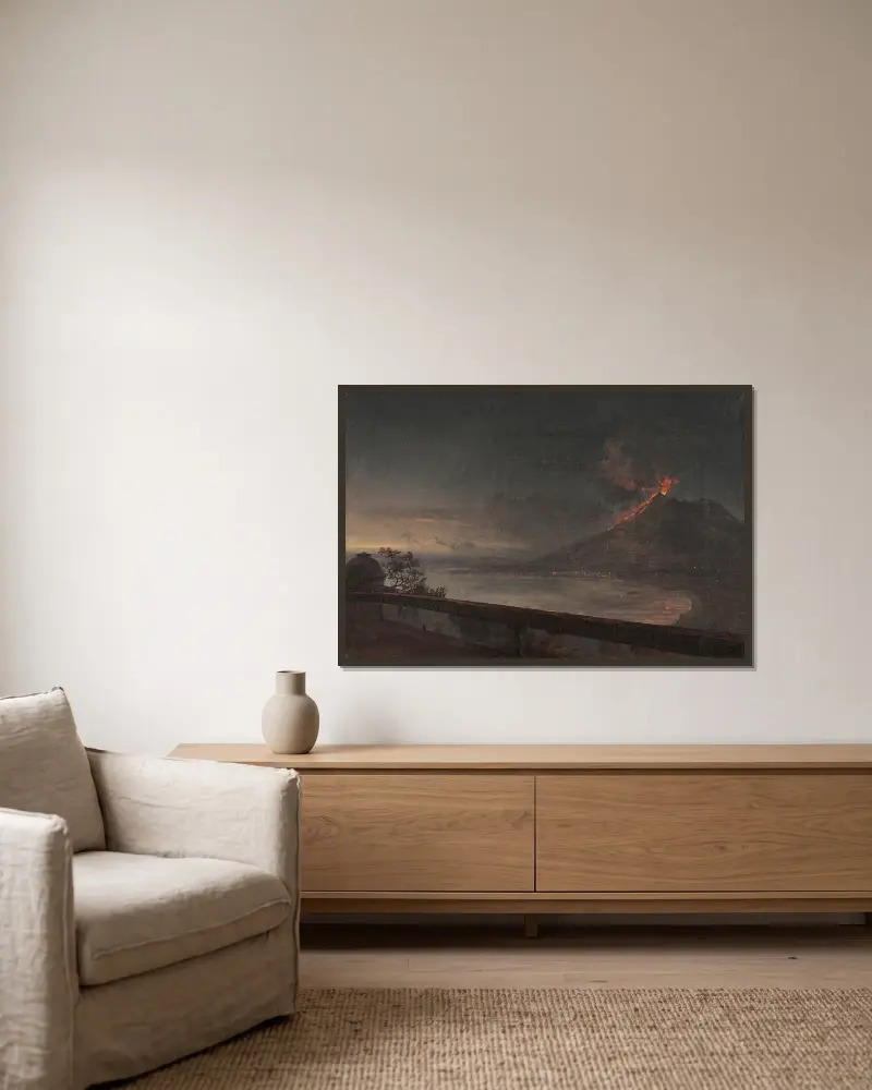 Utsikt mot Vesuvius från Quisisana av Johan Christian Dahl inramad på en vägg