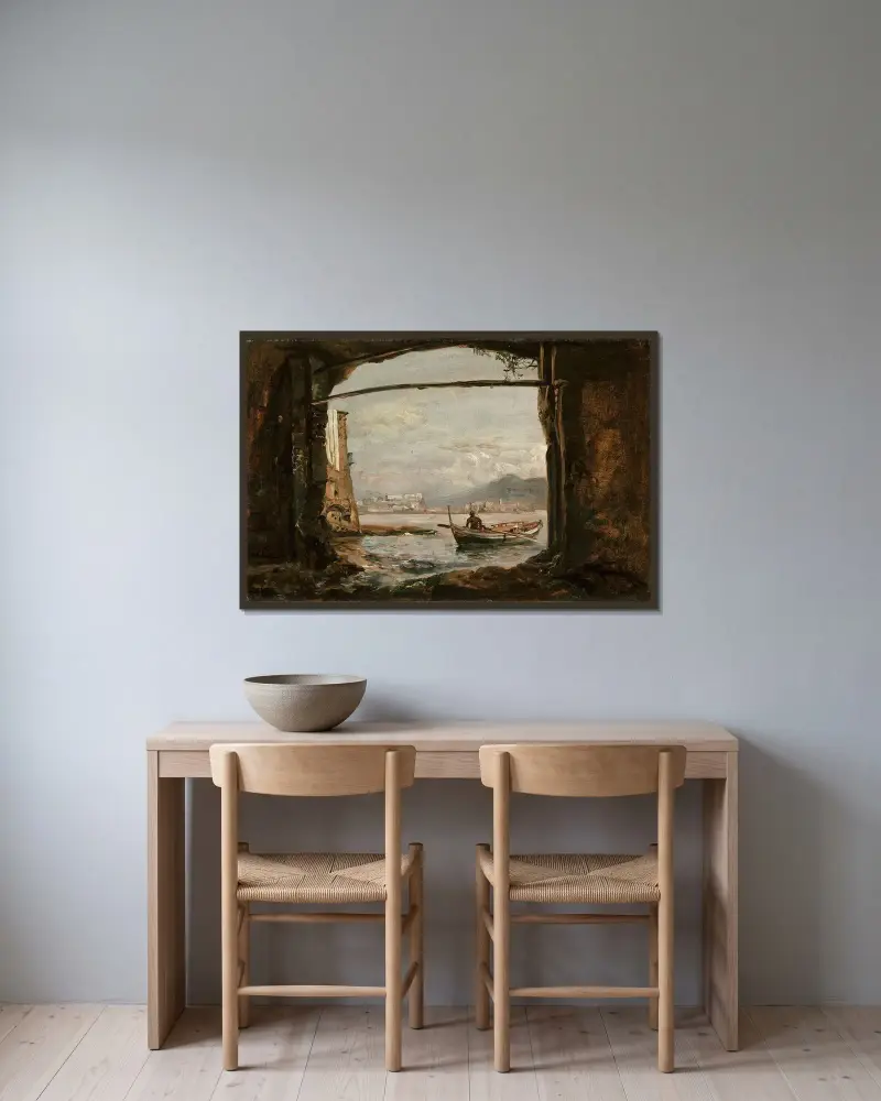 Vy från en grotta nära Posillipo av Johan Christian Dahl inramad på en vägg