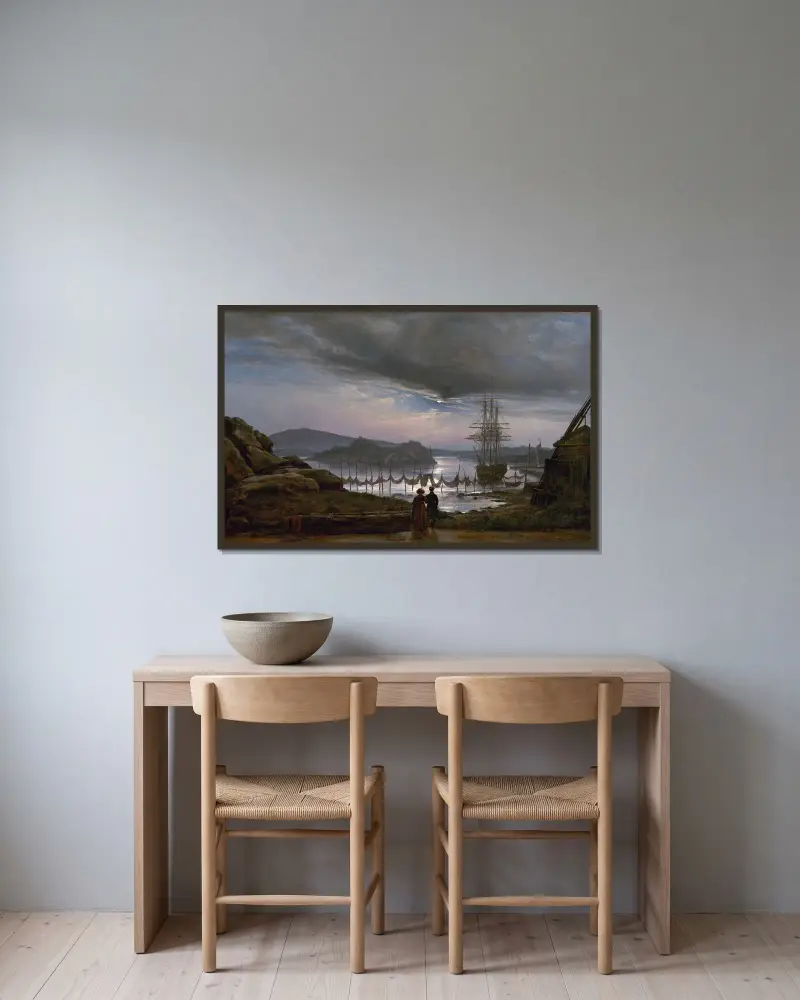 Utsikt från Vækerø nära Christiania av Johan Christian Dahl inramad på en vägg