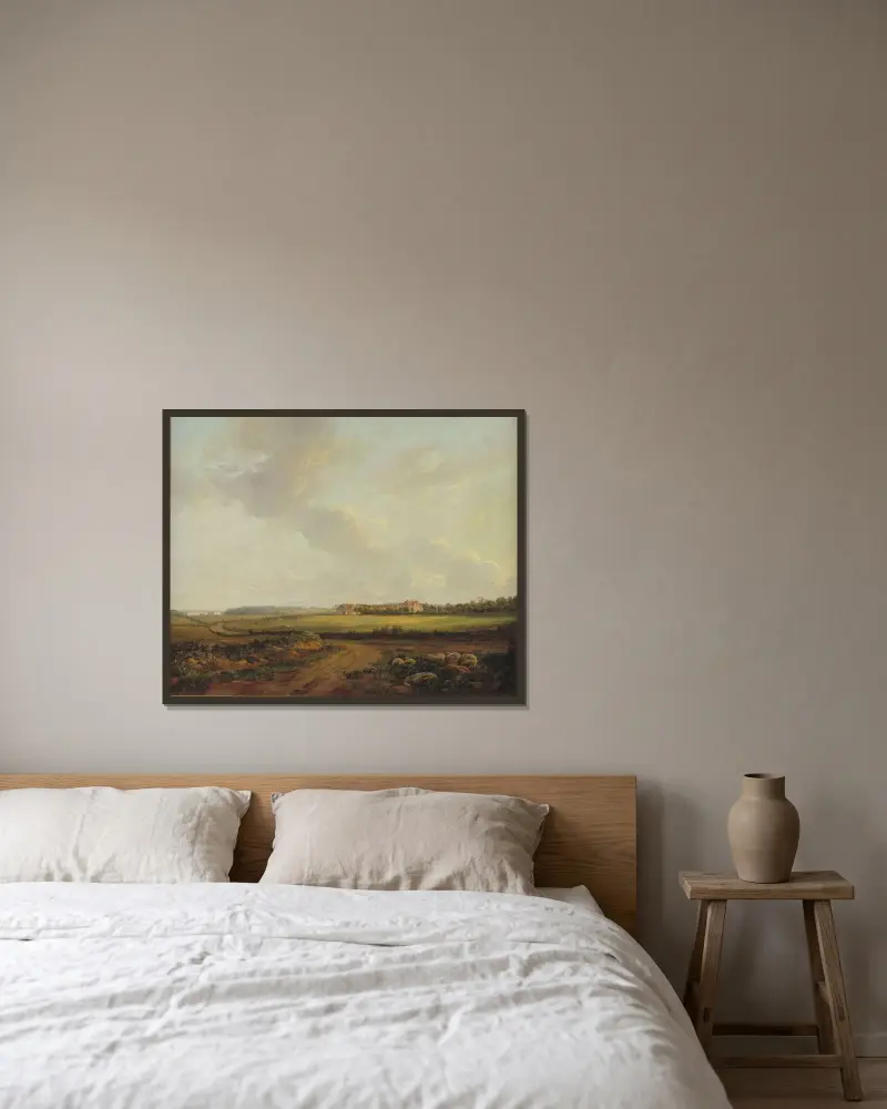 Vy över Engelholm vid Præstø på Själland av Johan Christian Dahl inramad på en vägg