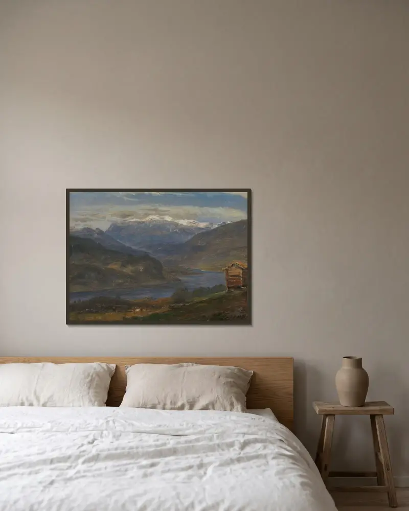 Utsikt över Hjelle i Valdres av Johan Christian Dahl inramad på en vägg