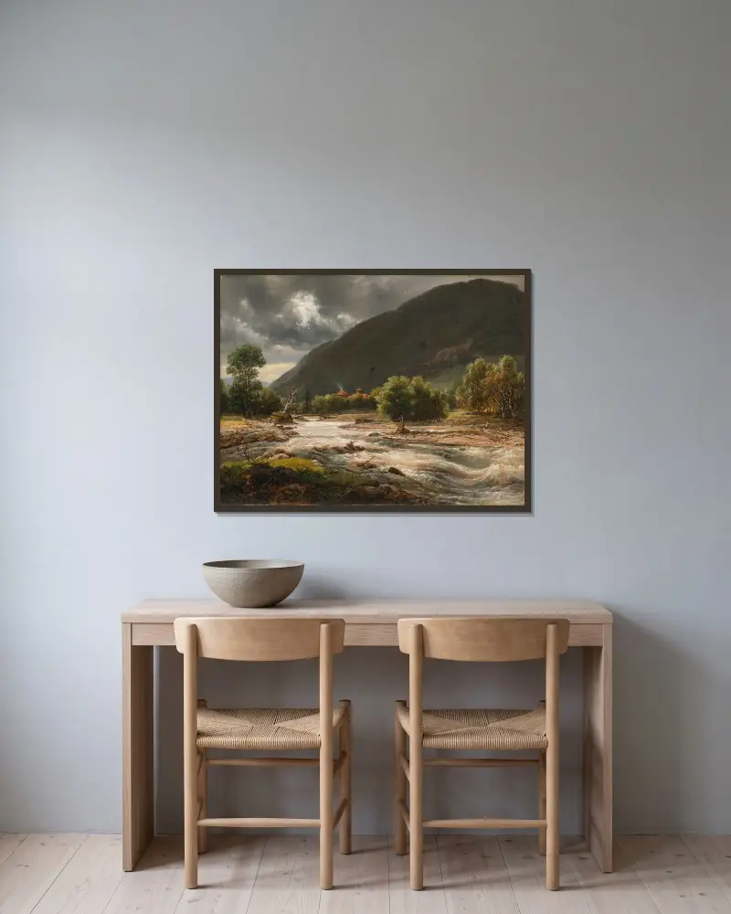 Utsikt över Mårelv nära Tinn av Johan Christian Dahl inramad på en vägg