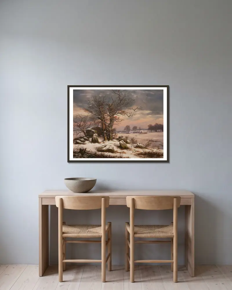 Winterlandschaft bei Vordingborg, Dänemark von Johan Christian Dahl gerahmt an einer Wand