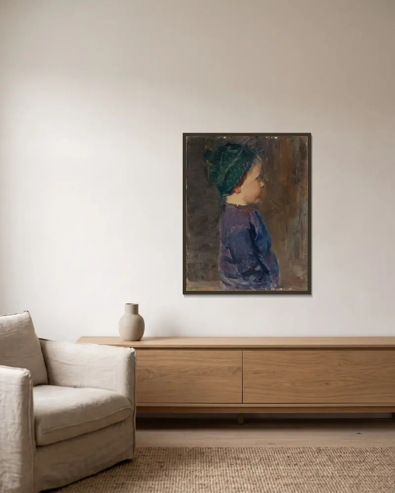 En liten pojke av Christian Krohg inramad på en vägg
