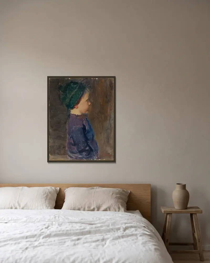 En liten pojke av Christian Krohg inramad på en vägg
