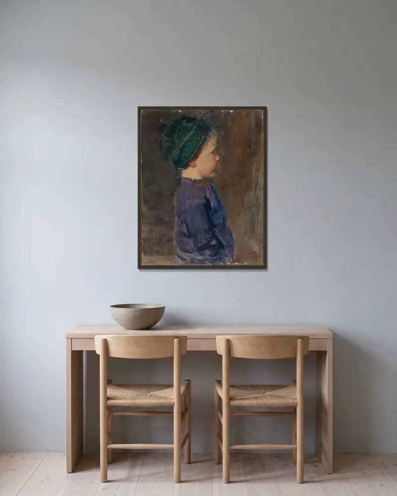 En liten pojke av Christian Krohg inramad på en vägg