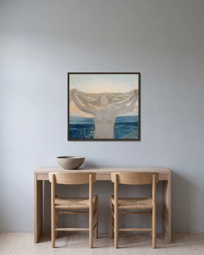 Aftenbrisen av Christian Krohg inramad på en vägg
