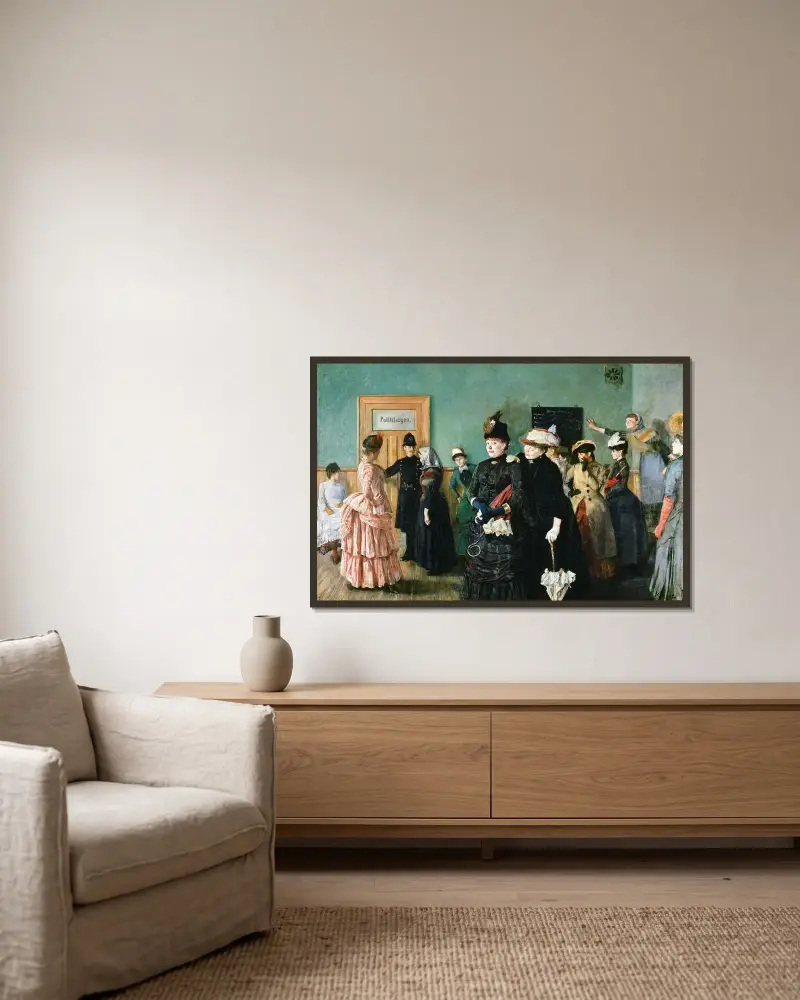 Albertine to See the Police Surgeon av Christian Krohg inramad på en vägg