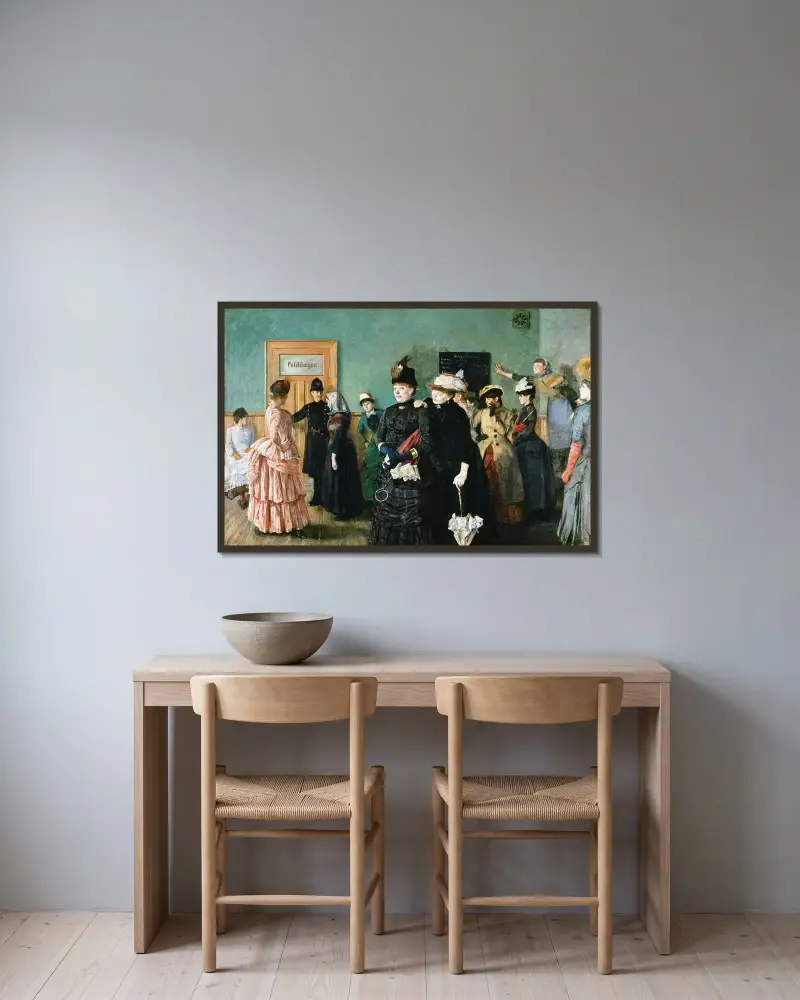 Albertine to See the Police Surgeon av Christian Krohg inramad på en vägg