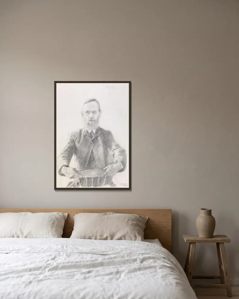 Erik Werenskiold av Christian Krohg inramad på en vägg