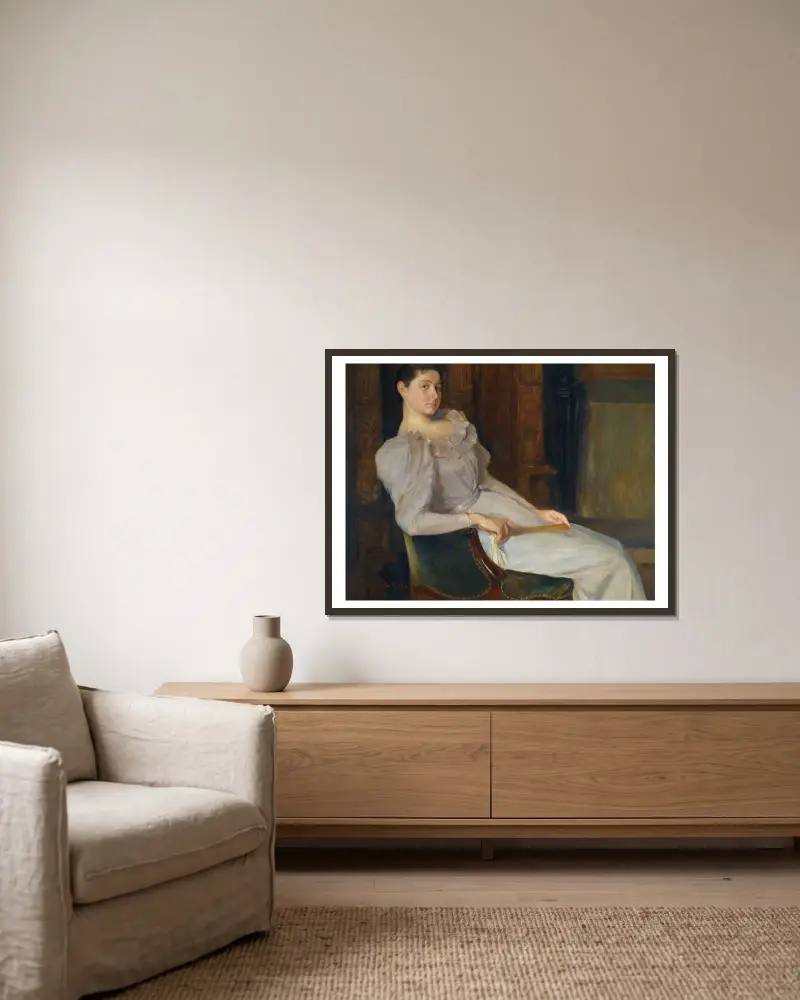 Girl In White av Christian Krohg inramad på en vägg
