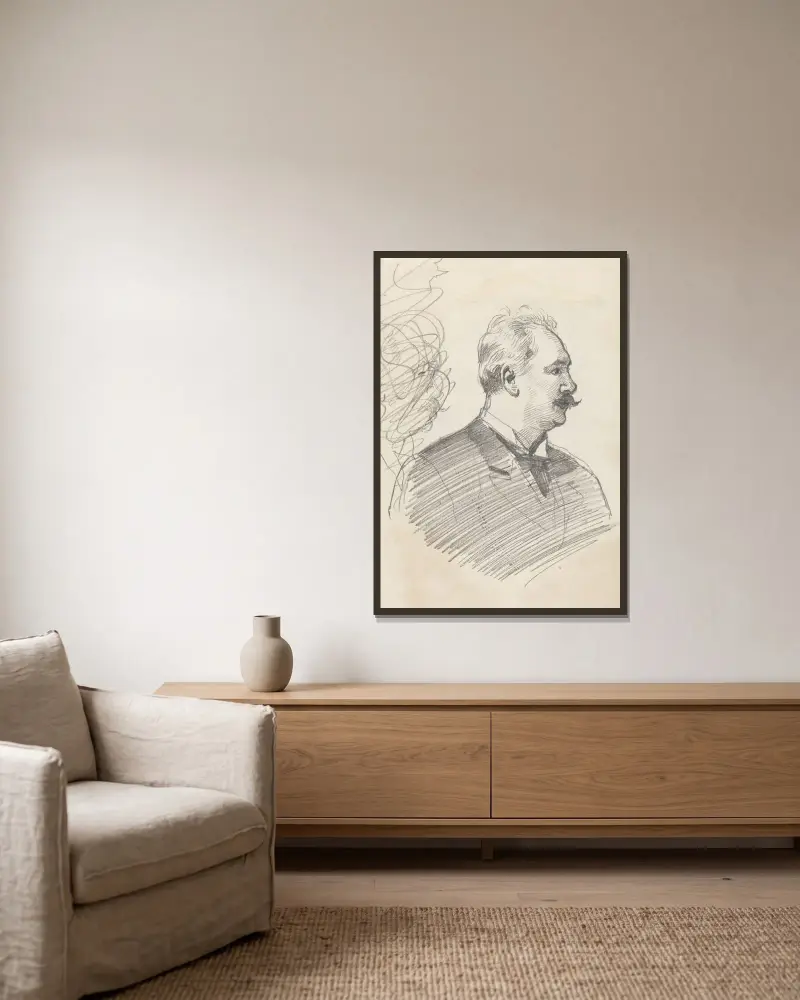 Johan Svendsen av Christian Krohg inramad på en vägg
