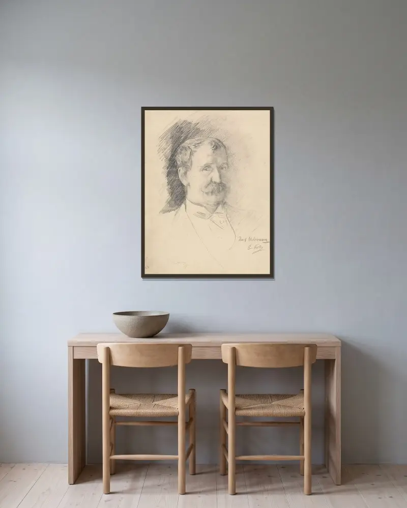 Karl Uchermann av Christian Krohg inramad på en vägg