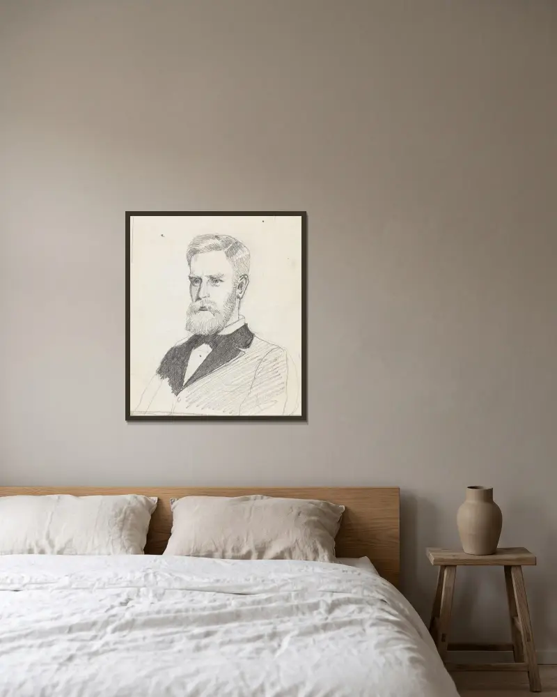 Porträtt av man av Christian Krohg inramad på en vägg