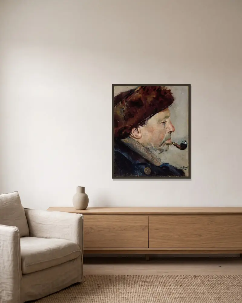 Niels Gaihede av Christian Krohg inramad på en vägg
