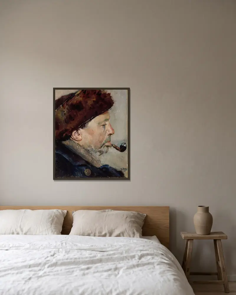 Niels Gaihede av Christian Krohg inramad på en vägg