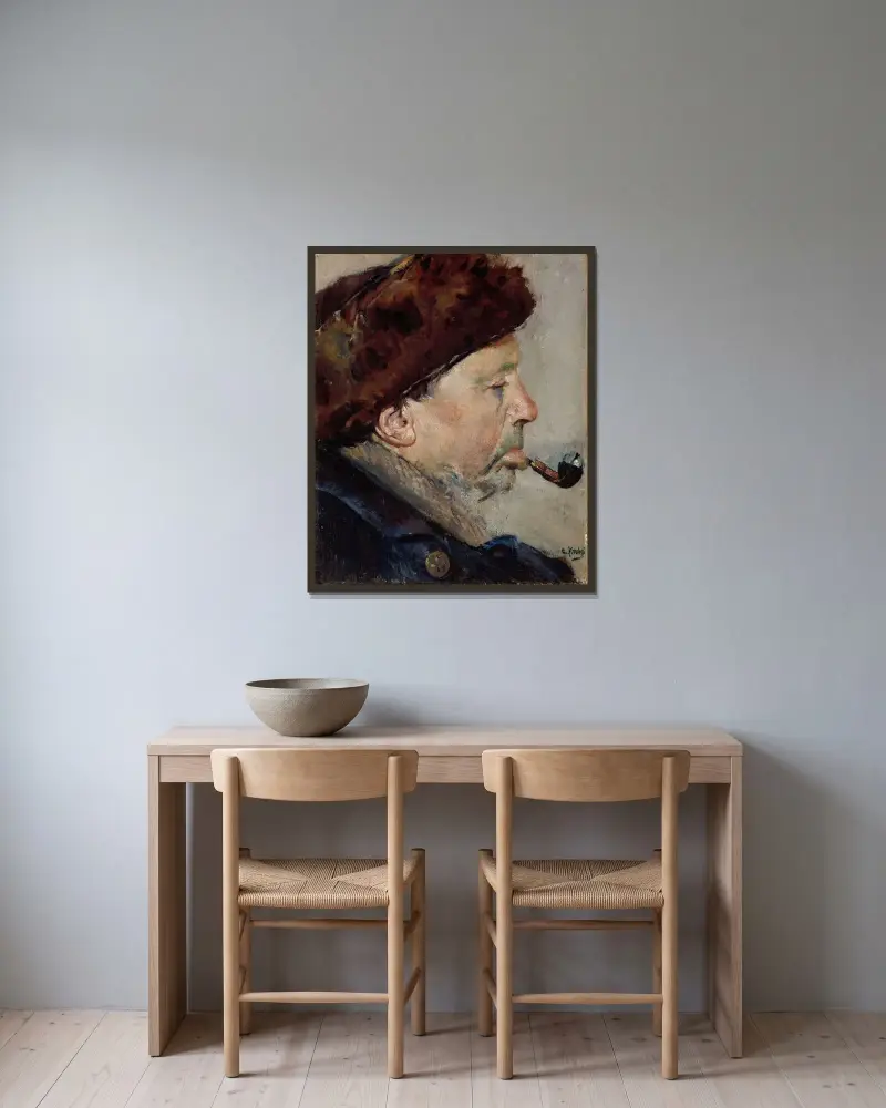 Niels Gaihede av Christian Krohg inramad på en vägg