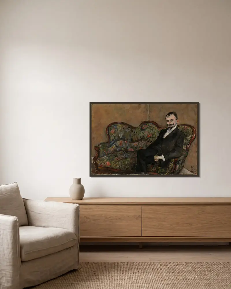 Portrait of Sigurd Bødtker av Christian Krohg inramad på en vägg