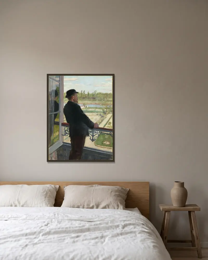 Porträtt av den svenske målaren Karl Nordström av Christian Krohg inramad på en vägg