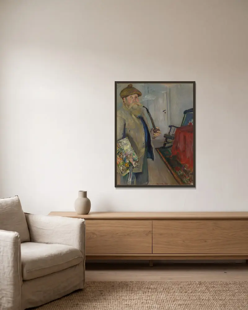 Selbstporträt von Christian Krohg gerahmt an einer Wand