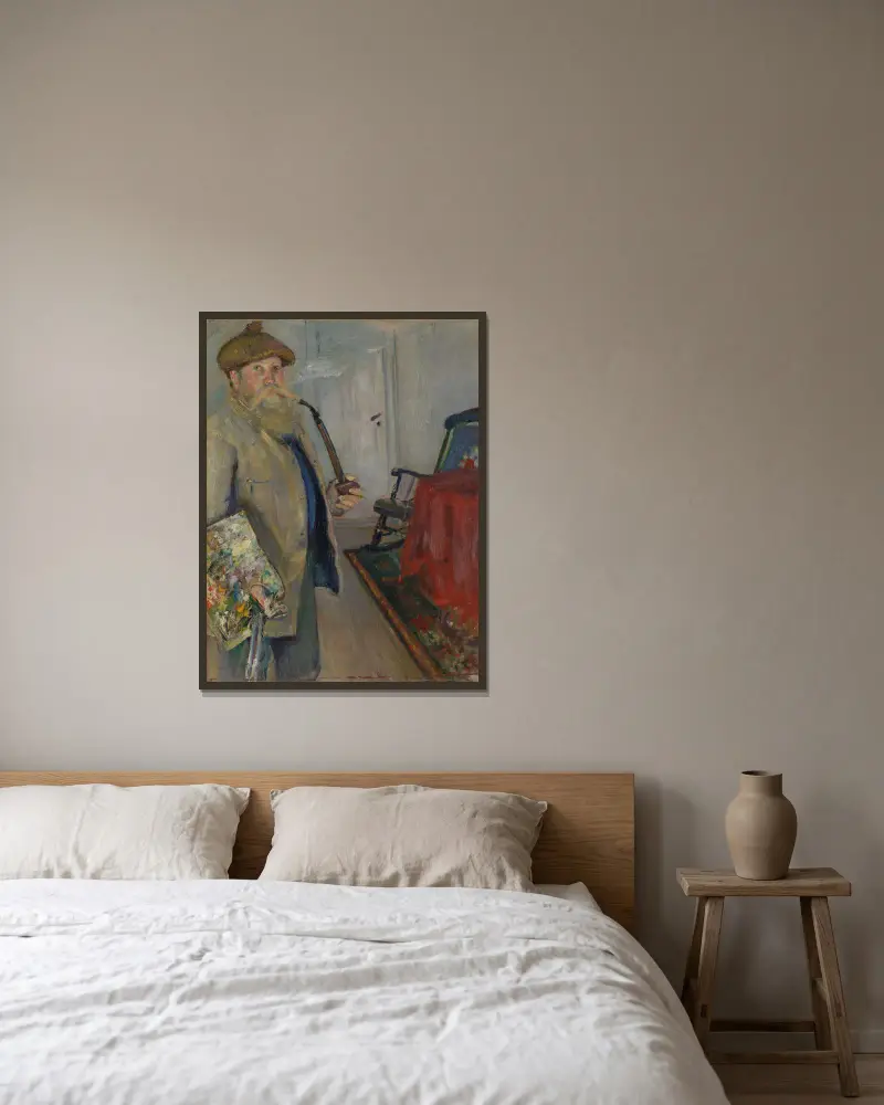 Selbstporträt von Christian Krohg gerahmt an einer Wand