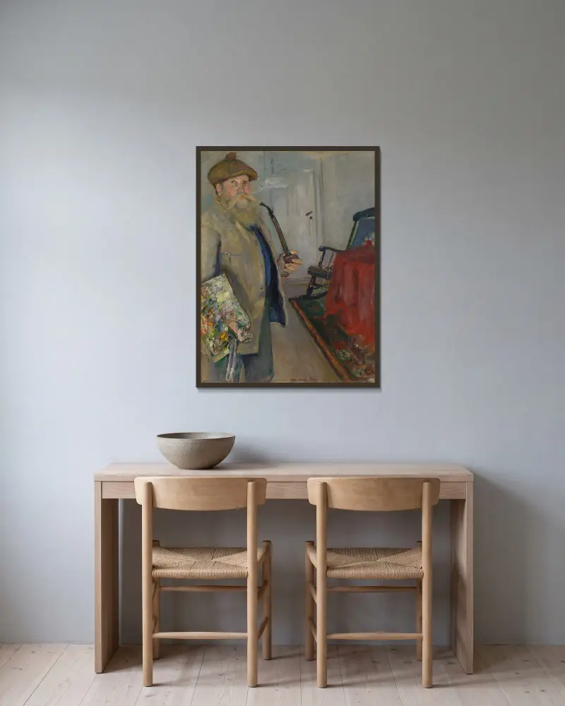 Selbstporträt von Christian Krohg gerahmt an einer Wand