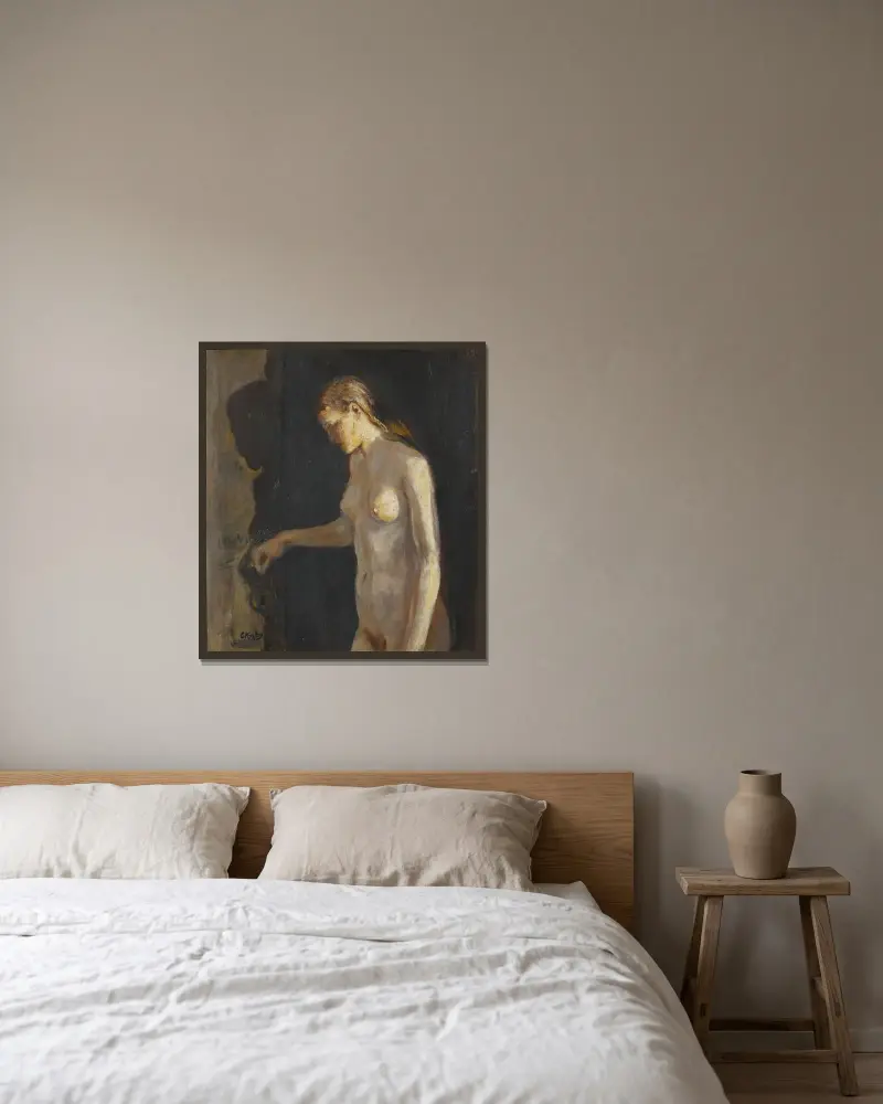 Modellen av Christian Krohg inramad på en vägg