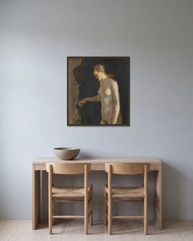 Modellen av Christian Krohg inramad på en vägg