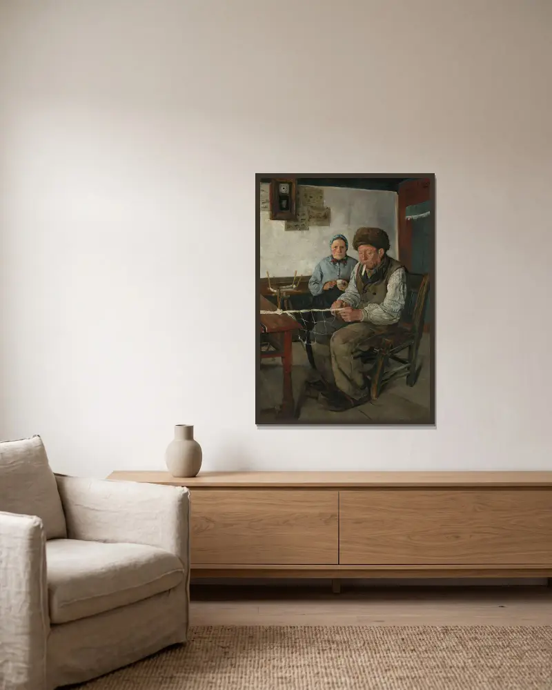 Die Netzflickerin von Christian Krohg gerahmt an einer Wand