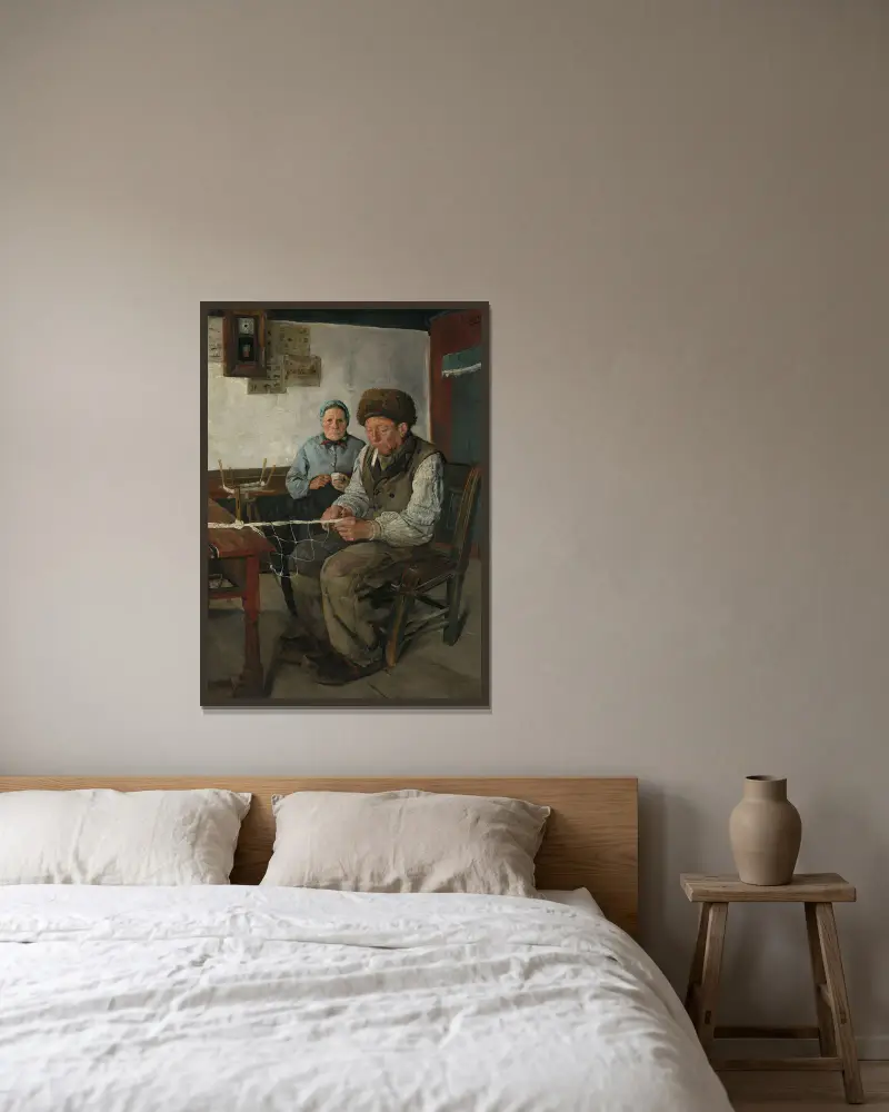 Die Netzflickerin von Christian Krohg gerahmt an einer Wand